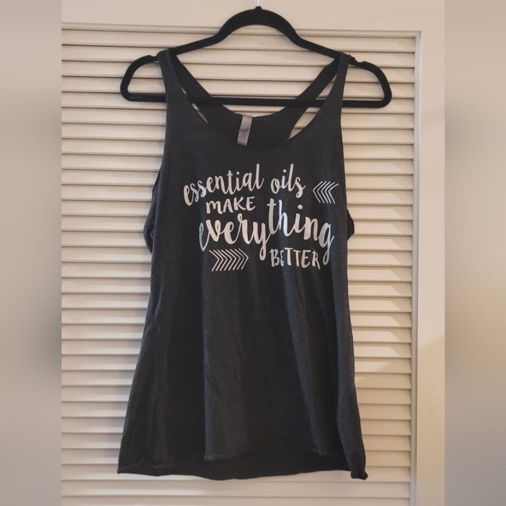 Next Level- Charcoal Grey & White Racerback Loose-Fit Graphic Tank Top
